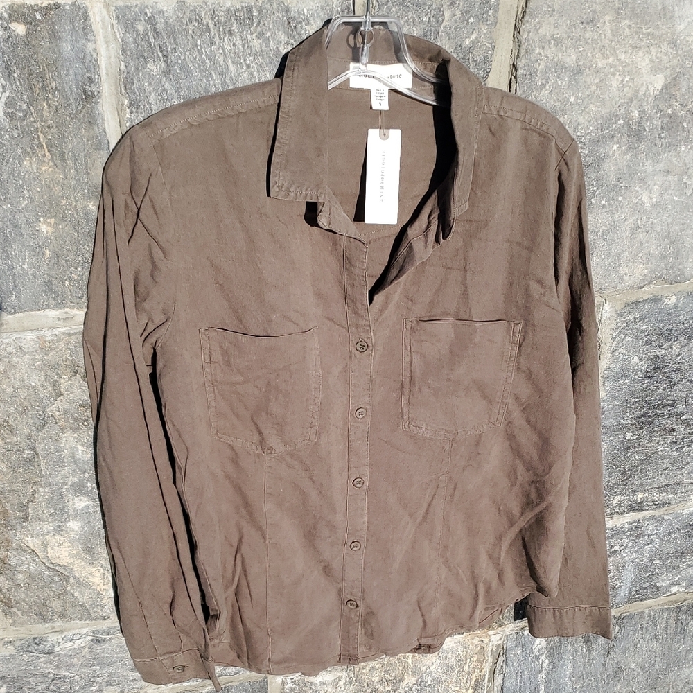 NWT Anthro Cloth & Stone Button-Up Shirt In Moss Small
